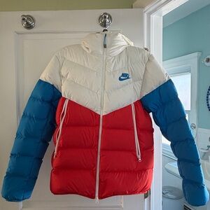 Nike Colorblock Puffer Jacket in White, Blue & Red
